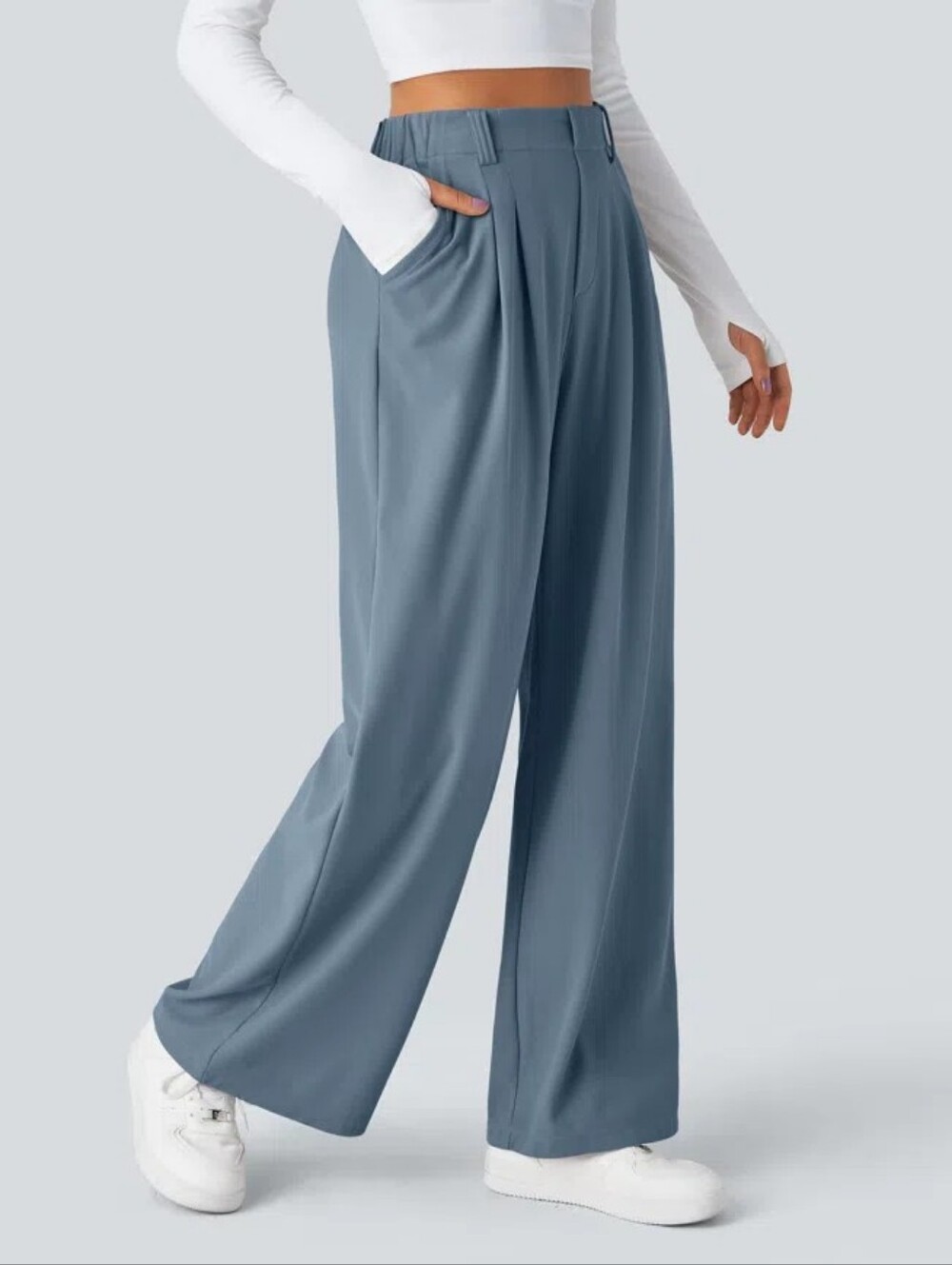 Halara Flex™ High Waisted Pocket Wide Leg Waffle Work Pants Size 3X  Grey Blue